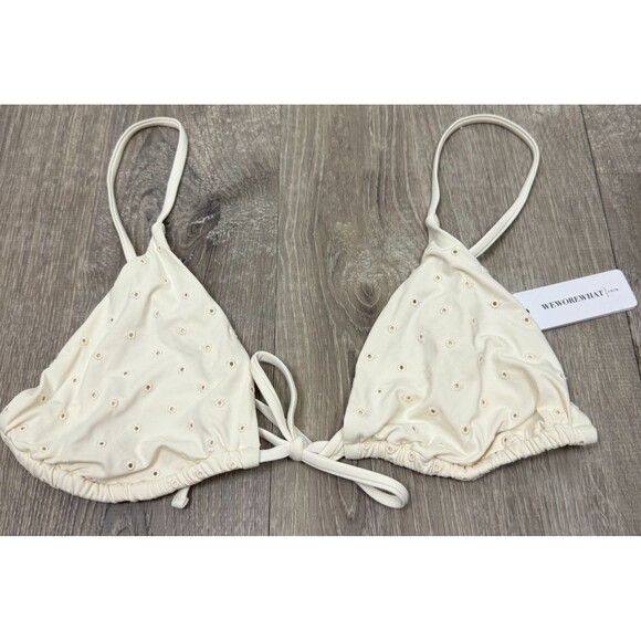 WeWoreWhat NWT Bikini Triangle Top XL Cream Eyelet Tie Front Swim Boho Cottage - Picture 1 of 6